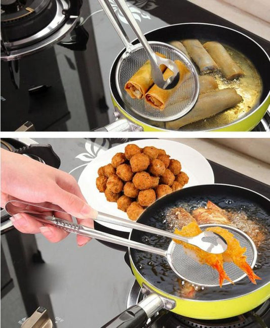 2 In 1 Frying Tong | Imported Small Multi-functional 2 In 1 Fry Tool Filter Spoon Strainer